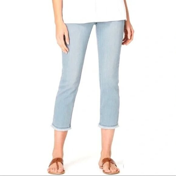 J. Jill Authentic Fit Cropped Stretch Straight Leg Light Denim Raw Hem Jeans - Picture 1 of 10